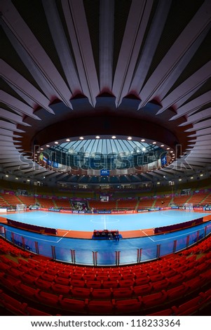 BANGKOK THAILAND - NOVEMBER 04: A general view of the stadium during the FIFA Futsal World Cup match between Paraguay and Costa Rica at Indoor Stadium Huamark on November 4, 2012 in BANGKOK,Thailand