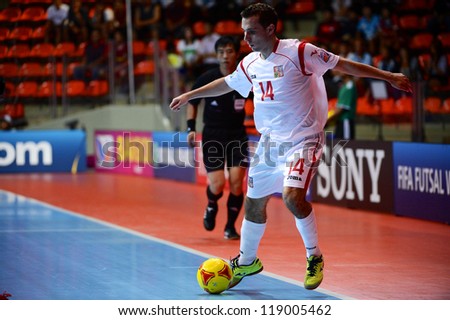 BANGKOK,THAILAND-NOVEMBER06:Jan Janovsky of Czech Republic control the ball during the FIFA Futsal World Cup  between Egypt and Czech Republic at Indoor Stadium Huamark on Nov6, 2012 in,Thailand.