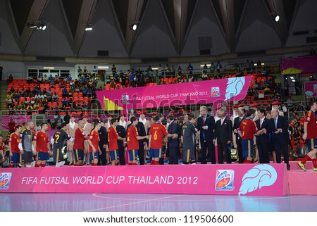 BANGKOK,THAILAND-NOVEMBER 18: Players of Spain are seen after looking the FIFA Futsal World Cup Final at Indoor Stadium Huamark on Nov18, 2012 in Bangkok, Thailand.