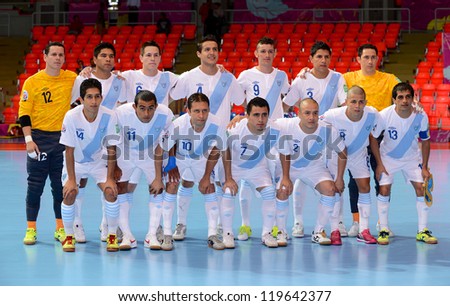 BANGKOK,THAILAND-NOVEMBER 09:Players of Guatemala are seen prior to  the FIFA Futsal World Cup between Solomon Islands and Guatemala at Indoor Stadium Huamark on Nov 9, 2012 in,Thailand.