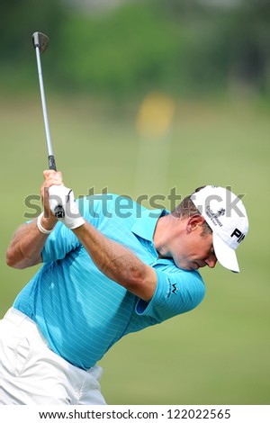 CHONBURI,THAILAND-DECEMBER 6: Lee Westwood of England in action during day one of the Thailand Golf Championship at Amata Spring Country Club on Dec 6,2012 in,Thailand.