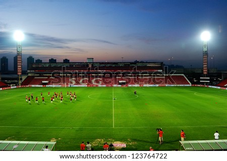 BANGKOK,THAILAND-JANUARY 6: PSV players assemble for a training  ahead of The AIA Champions Cup match between SCG Muangthong Utd. and PSV at SCG Stadium on Jan6,2012 in ,Thailand.