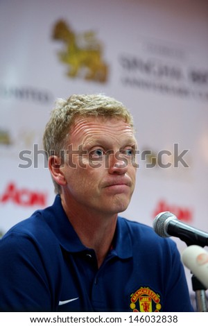 BANGKOK,THAILAND-JULY12: Manager David Moyes of Manchester United speaks during  a press conference at Rajmalanga Stadium as pre-season tour of Bangkok on July12, 2013 in Bangkok,Thailand.