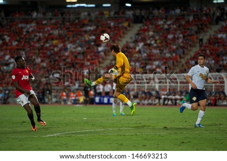 BANGKOK,THAILAND-JULY13:Narit Taweekui (GK)of Singha All Star  in action during the friendly match between Singha All Star XI and Manchester United at Rajamangala Stadium on July13, 2013 in Thailand.