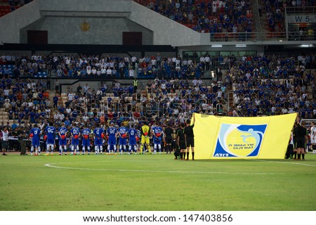 BANGKOK,THAILAND-JULY17: The Chelsea FC team line up during before the match Singha All Star XI and Chelsea FC at the Rajamangala Stadium on July17, 2013 in Bangkok Thailand.