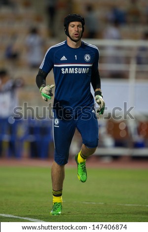 BANGKOK,THAILAND-JULY17: Peter Cech (GK) of Chelsea run during the international friendly match Chelsea FC and Singha Thailand All-Star XI at the Rajamangala Stadium on July17, 2013 in Thailand.