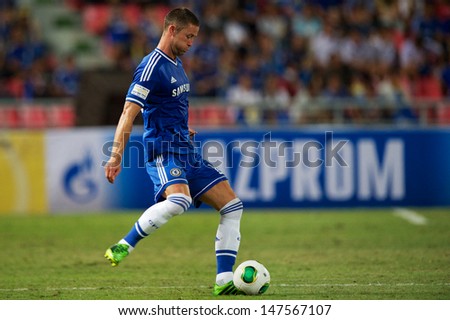 BANGKOK,THAILAND-JU LY17:Gary Cahill of Chelsea in action during the international friendly match Chelsea FC and Singha Thailand All-Star at the Rajamangala Stadium on July17,2013 in Thailand.