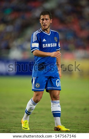 BANGKOK,THAILAND-JU LY17:Eden Hazard of Chelsea in action during the international friendly match Chelsea FC and Singha Thailand All-Star at the Rajamangala Stadium on July17,2013 in Thailand.