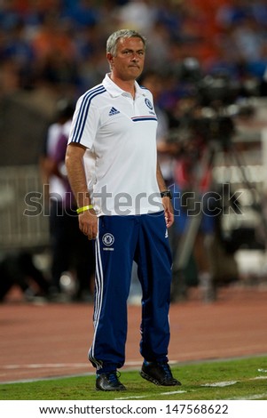 BANGKOK,THAILAND-JULY17:Manager Jose Mourinho of Chelsea  during the international friendly match Chelsea FC and Singha Thailand All-Star at the Rajamangala Stadium on July17,2013 inThailand.