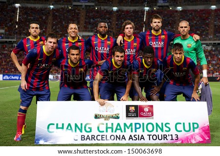 Bangkok,Thailand-August07:Fc Barcelona Team Shoot Photo During The International Friendly Match Between Thailand Xi And Fc Barcelona At Rajamangala Stadium On August 7,2013 In,Thailand.