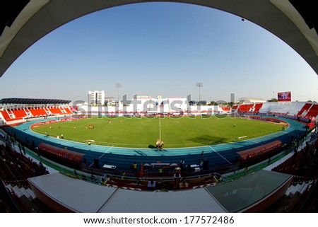 SUPHANBURI-THAILAND JANUARY 1:Panoramic view of Suphanburi Stadium before the match Kor Royal Cup Buriram United.and Muangthong United at Suphanburi Stadium on January 1,2014 in,Thailand