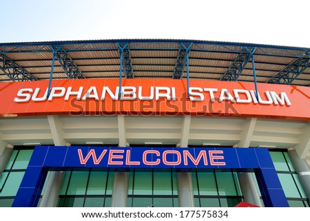 SUPHANBURI-THAILAND JANUARY 1:View of Suphanburi Stadium before the match Kor Royal Cup Buriram United.and Muangthong United at Suphanburi Stadium on January 1,2014 in,Thailand