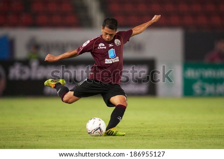 BANGKOK THAILAND-MARCH 09:Rangsan Iam-Wiroj of Insee Police United. in action during Thai Premier League between Insee Police United.and Air Force F.C..at 	Thammasat Stadium on March 09, 2014,Thailand