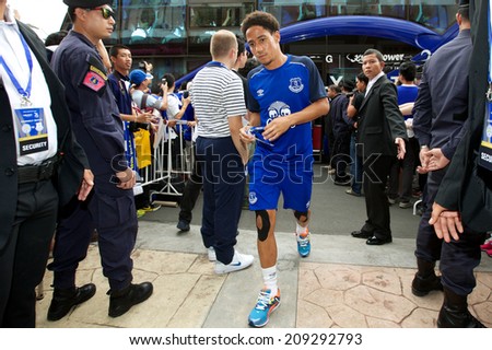 BANGKOK THAILAND JULY 26: Steven Pienaar of Everton walk in to stadium during training session at Supachalasai Stadium on July 26, 2014 in Bangkok, Thailand.