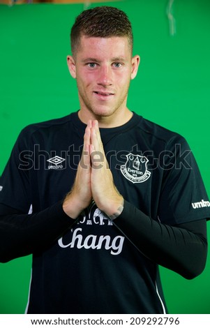BANGKOK THAILAND JULY 26: Ross Barkley of Everton -Biehn behind the scenes at the Chang more good years Photo Shoot, Private Location on July 26, 2014 in Bangkok, Thailand.