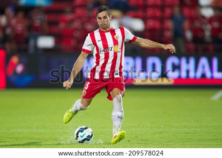 BANGKOK THAILAND-Jul 30:Angel Trujillo of UD Almeria in action during the LFP World Challenge 2014 between Muangthong UTD. and UD Almeria at SCG Stadium on July30,2014,Thailand