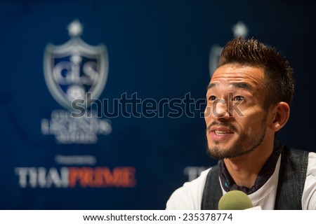BANGKOK, THAILAND - DECEMBER 03: Hidetoshi Nakata speaks to the media during a press conference in the lead up to the Global Legends Series, at the Swissotel, on Dec3, 2014 in Bangkok, Thailand.