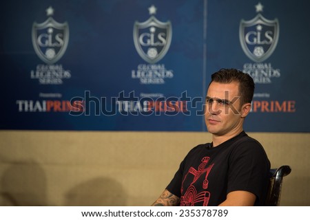 BANGKOK, THAILAND - DECEMBER 03: Fabio Cannavaro  (R)speaks to the media during a press conference in the lead up to the Global Legends Series, at the Swissotel, on Dec3, 2014 in Bangkok, Thailand.