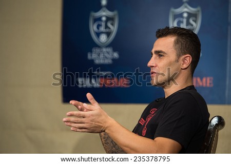 BANGKOK, THAILAND - DECEMBER 03: Fabio Cannavaro  speaks to the media during a press conference in the lead up to the Global Legends Series, at the Swissotel, on Dec3, 2014 in Bangkok, Thailand.