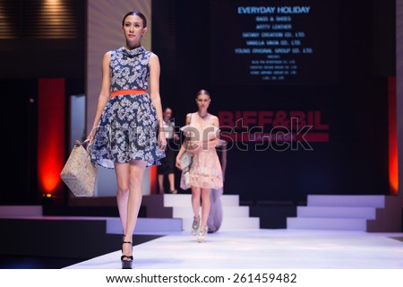 NONTHABURI THAILAND- MARCH 12:Models walks the runway at the Everyday Holiday show during BIFF&BIL Bangkok international Fashion Fair 2015 at IMPACT Challenger Hall on March 12,2015 in,Thailand