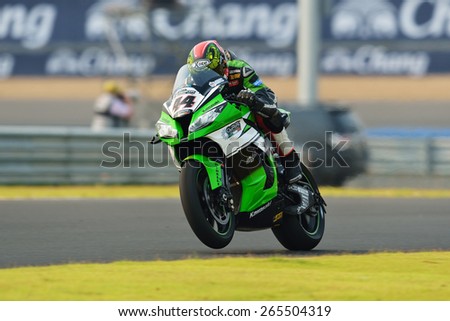 BURIRAM,THAILAND-MARCH20:David Salom of Spain rides the no.44 Team Pedercini rides during free practice2 at the World Superbike Championship at Chang International Circuit on March20,2015 in Thailand.