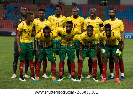 BANGKOK,THAILAND-MARCH 30:Players of Cameroon shot photo during the international friendly match between Thailand and Cameroon at Rajamangala Stadium on March30 2015 in,Thailand.