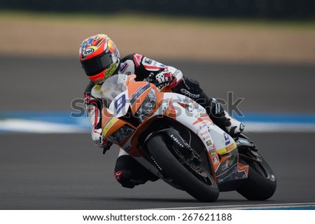 BURIRAM,THAILAND-MARCH21: Ratthapark Wilairot of Core Motorsport Thailand Team rides during Qualifying at the Supersport World Championship.at Chang International Circuit on March21,2015 in Thailand.