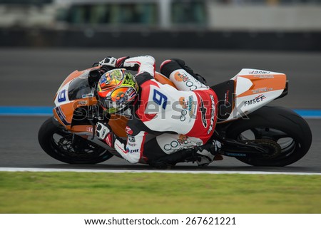BURIRAM,THAILAND-MARCH21:Ratthapark Wilairot of Core Motorsport Thailand Team rides during Qualifying at the Supersport World Championship.at Chang International Circuit on March21,2015 in Thailand.