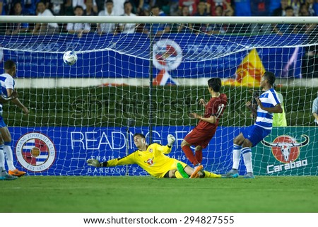 BANGKOK,THAILAND-July8:Pinyo Nipinit  no.11(RED)of Thailand All Stars in action during The Reading FC Thailand Tour 2015 Thailand All Stars and Reading FC at National Stadium on July 8, 2015,Thailand.