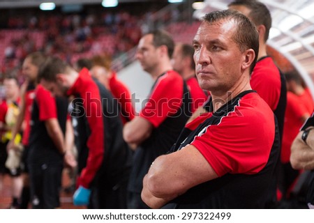 BANGKOK THAILAND JULY 14:Brendan Rodgers, Manager  of Liverpool in action during the international friendly match Thai All Stars and Liverpool FC at Rajamangala Stadium on July14,2015 in,Thailand.