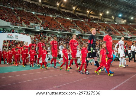 BANGKOK THAILAND JULY 14 :Liverpool team first eleven lineup walks during the international friendly match Thai All Stars and Liverpool FC at Rajamangala Stadium on July14,2015 in,Thailand.