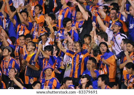 BANGKOK THAILAND- AUGUST 21 : Fan Club of Thai port in action during Sponsor Thai Premier League 2011 between Army Utd. and Thai Port FC on August 21, 2011 at Army Stadium in Bangkok Thailand
