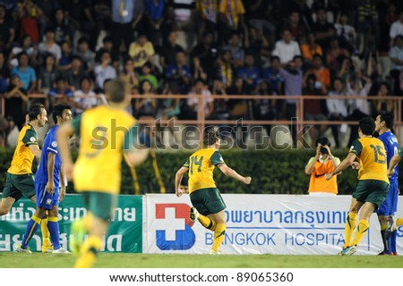 BANGKOK THAILAND - NOV 15:B. Homan of Australia celebrates  after a goal during The FIFA WORLD CUP 2014 between Thailand(B) and Australia (Y) at Supachalasai Stadium on Nov 15, 2011 Bangkok, Thailand.