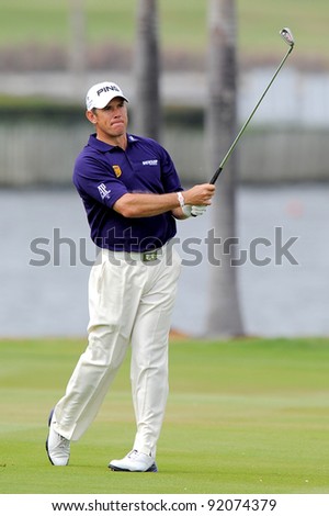 CHONBURI, THAILAND - DECEMBER 16: Lee Westwood of England in action during day two of the Thailand Golf Championship at Amata Spring Country Club on December 16, 2011 in Chonburi province, Thailand.
