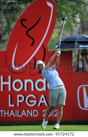 PATTAYA THAILAND-FEBRUARY 16: Ai Miyazato of Japan hits the ball as tees off during the first round of Honda LPGA  2012 on February 16,2012 at Siam Country Club Old Course in Pattaya, Thailand