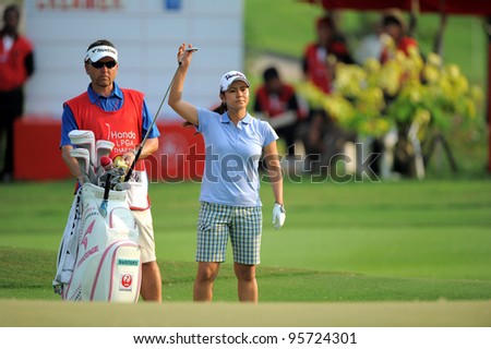 PATTAYA THAILAND-FEBRUARY 16: Ai Miyazato of Japan in action during hole18 the first round of Honda LPGA  2012 on February 16,2012 at Siam Country Club Old Course in Pattaya, Thailand