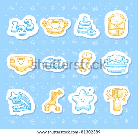 Hand Drawn Baby Icons Stock Vector Illustration 81302389 : Shutterstock