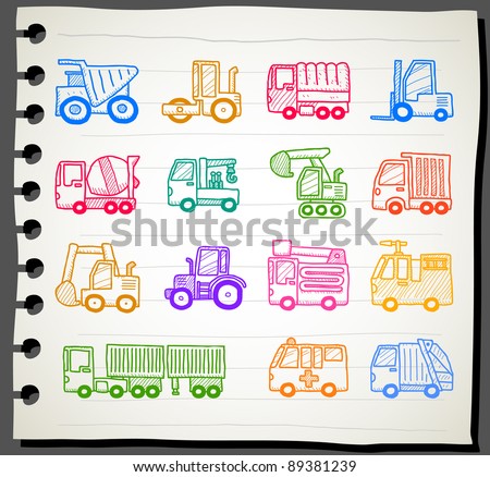 Sketchbook series | cars,transportation, automobile, work machine icon set