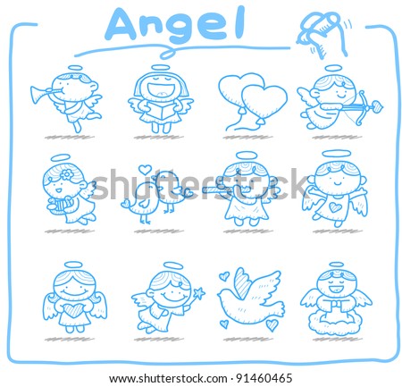 stock vector Pure series Hand drawn Angel icon set
