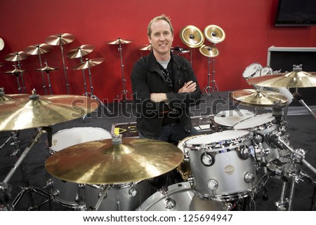 ANAHEIM, CA - JANUARY 23: Josh Freese hangs out at the Paiste booth at this years NAMM Show at the Convention Center in Anaheim, CA on January 23, 2013.