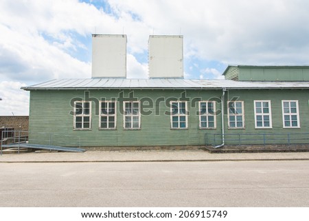 MAUTHAUSEN,AUSTRIA-MAY 10,2014:the prisoners\' barracks seen from inside the concentration camp of Mauthausen in Austria during a sunny day