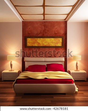Modern Style Bedroom Interior 3d Rendering Stock Photo 