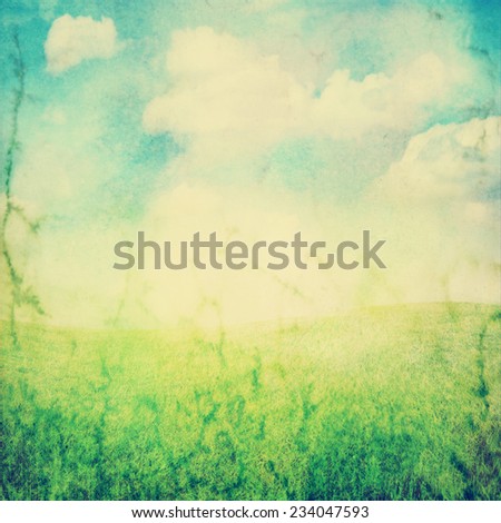 outdoor background of sky and grass toned with a retro vintage instagram filter