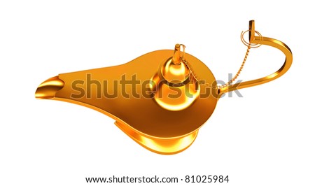 Genie golden lamp top view isolated over white background
