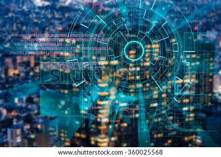 cyber laser target on a dark night city blurred background