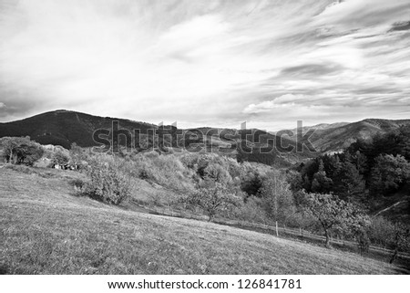 Beautiful landscape the mountain black and white