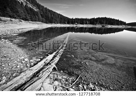 Lake and mountain black and white