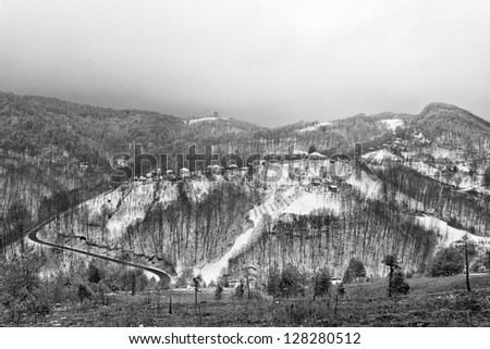 Winter landscape in mountain black and white