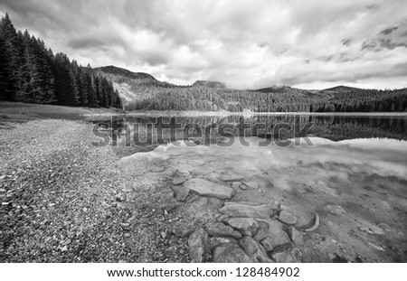 Beautiful lake in mountain black and white