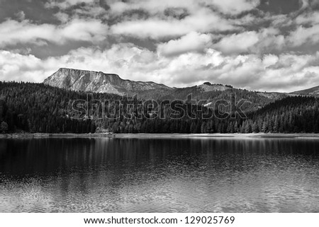 The beautiful lake in mountain black and white